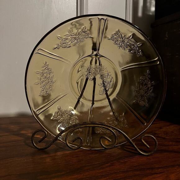 1930’s Federal Sharon Cabbage Rose Depression Glass Bowl Amber Yellow Vintage - Picture 2 of 7